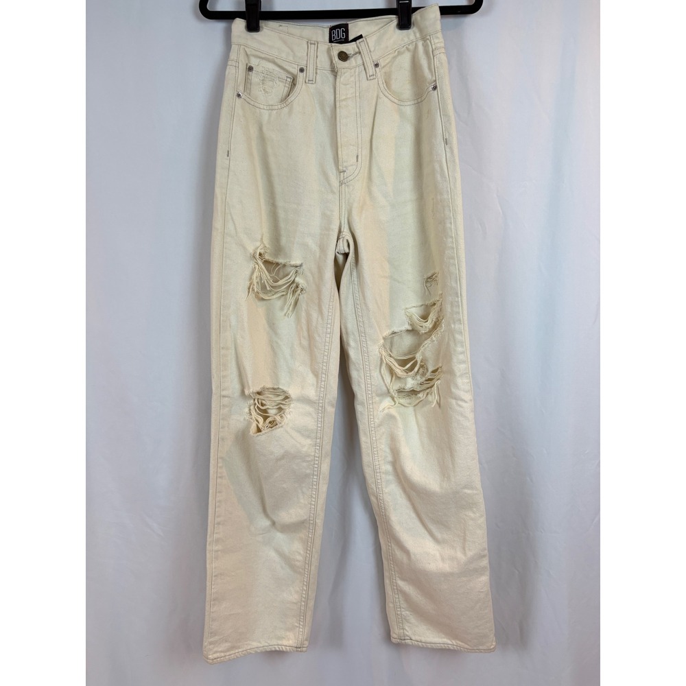 BDG‎ Urban Outfitters High Rise Baggy Distressed Straight Leg Jeans Off-White 26